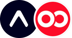 Image displaying two logos side-by-side: on the left, the Expo logo featuring a white uppercase 'A' on a dark blue circular background; on the right, the Infinite Red logo with two white infinity symbols on a red circular background.