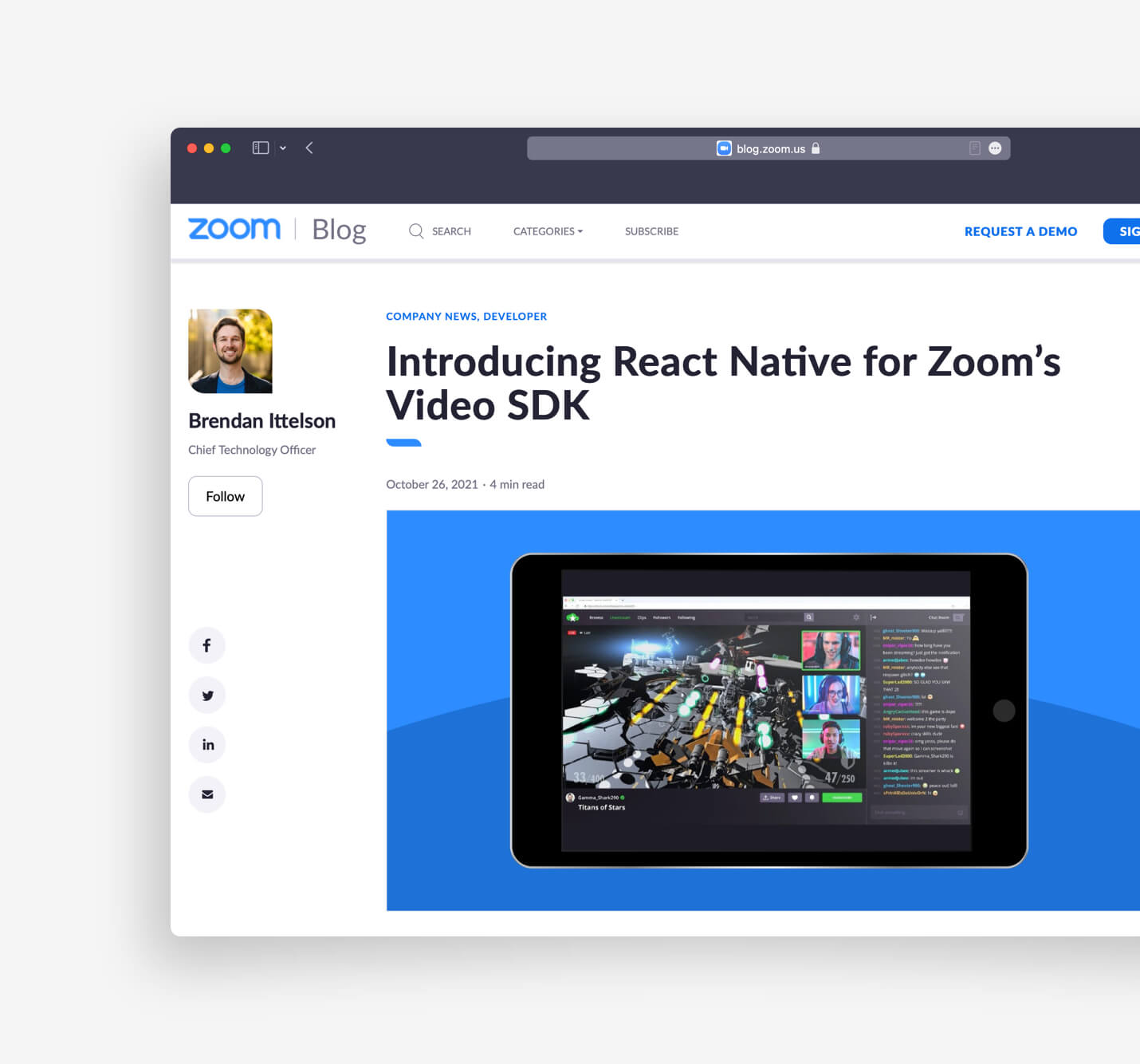 Zoom's announcement of the React Native Video SDK